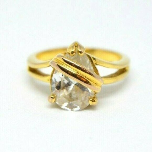 Vintage Jewelry - Clear Glass Rhinestone Pear Cut Solitaire Ring